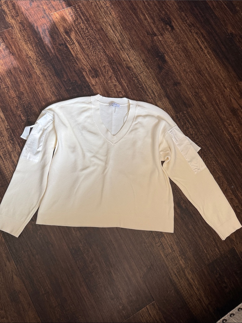 Parker Cream V-Neck Utility Sleeve Sweater